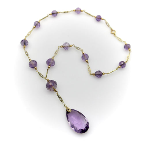 Collier Collier édouardien - Collier à perles d’améthyste Rose de France en or 14k 58 Facettes