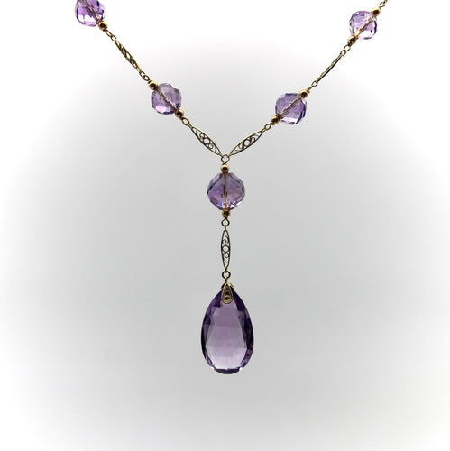 Collier Collier édouardien - Collier à perles d’améthyste Rose de France en or 14k 58 Facettes