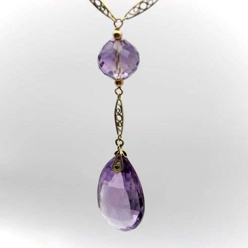 Collier Collier édouardien - Collier à perles d’améthyste Rose de France en or 14k 58 Facettes
