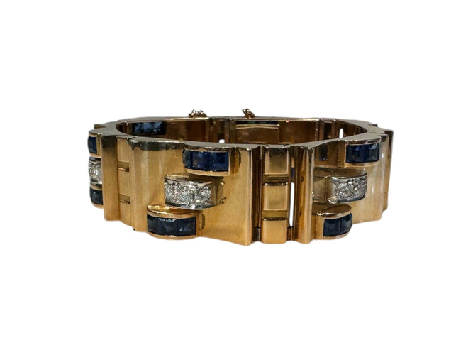 Bracelet Bracelet Tank en or jaune 18 carats, saphirs calibrés et diamants 58 Facettes