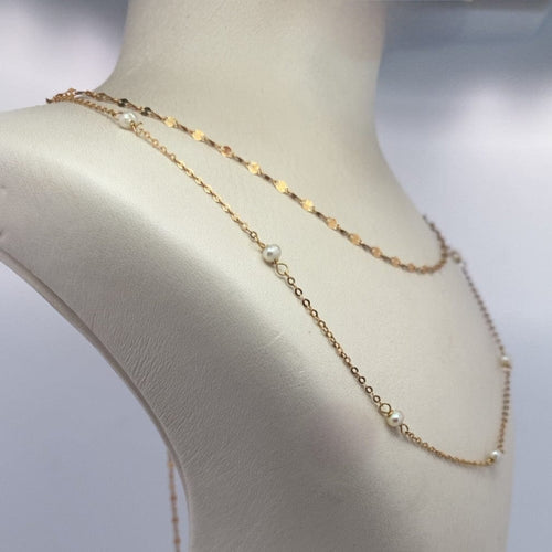 Collier Collier double chaîne en or jaune 18 carats et perles naturelles 58 Facettes 250227