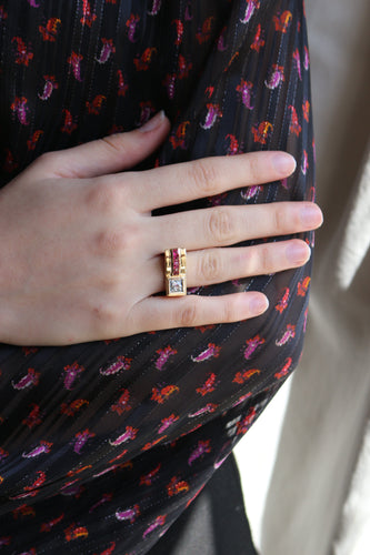 Bague 50 / diamant Bague Tank Diamant Et Pierres Rouges 58 Facettes 505