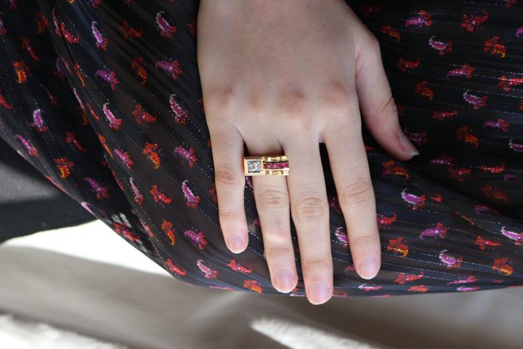 Bague 50 / diamant Bague Tank Diamant Et Pierres Rouges 58 Facettes 505