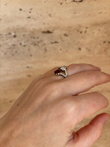 Bague 53 Bague Toi & Moi victorienne en or 18 carats, rubis et diamants 58 Facettes