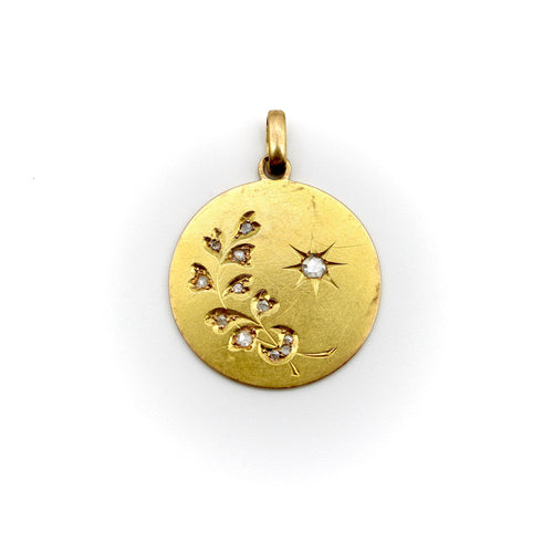 Pendentif Médaillon étoile, lune et blé en or 18k et diamants 58 Facettes
