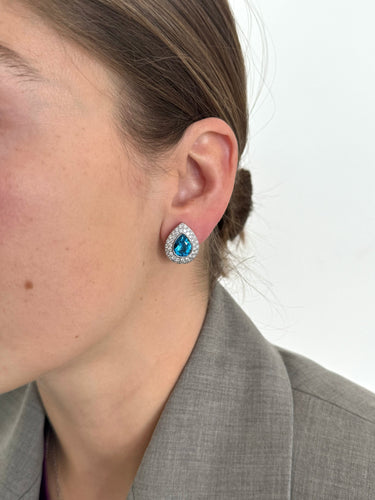 Boucles d'oreilles Boucles d’oreilles poire en or blanc 18k, topazes bleues et diamants 58 Facettes