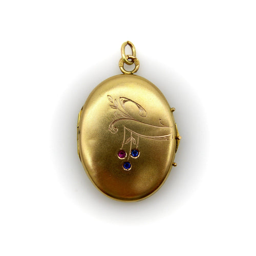 Pendentif Impérial russe - Médaillon en or 14k avec rubis et saphirs 58 Facettes