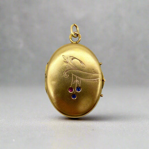 Pendentif Impérial russe - Médaillon en or 14k avec rubis et saphirs 58 Facettes