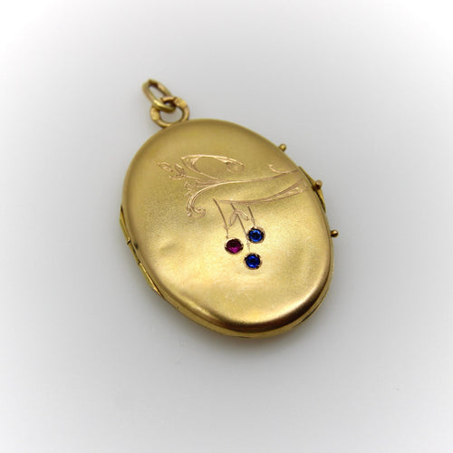 Pendentif Impérial russe - Médaillon en or 14k avec rubis et saphirs 58 Facettes