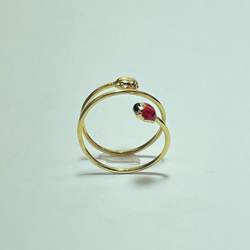Bague 47 Bague coccinelle en or jaune 18 carats émaillée rouge et noir 58 Facettes 250077
