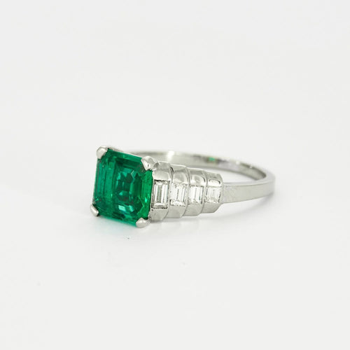 52 Bague Emeraude Platine Diamants - Art Déco 58 Facettes