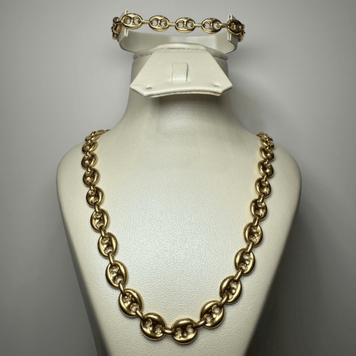 Ensemble collier et bracelet maille grain de café en or jaune 18K 58 Facettes 250061-62