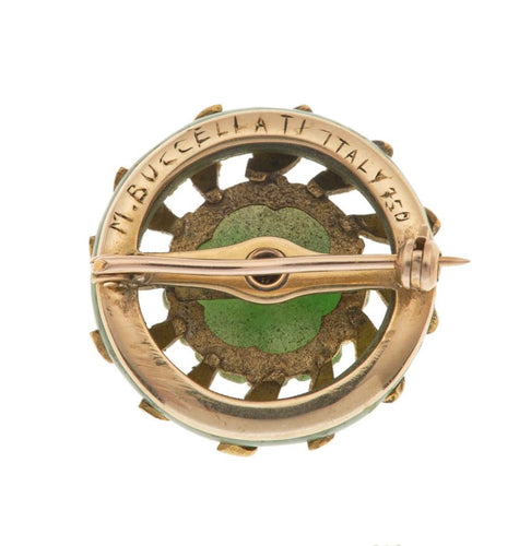 Broche Mario Buccellati - Broche fleur vintage en or jaune et jadéite 58 Facettes