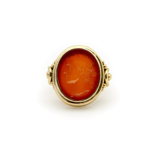 Bague Bague victorienne - Intaille cornaline Jules César en or 18 carats 58 Facettes