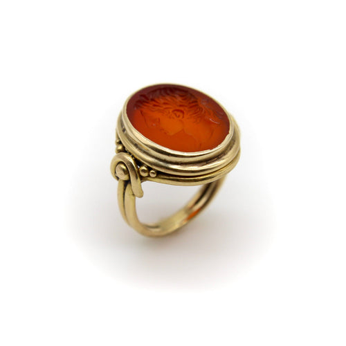 Bague Époque victorienne - Bague en or 18k, intaille en cornaline Jules César 58 Facettes