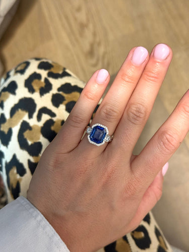 Bague 52 Bague émeraude saphir Ceylan et diamants en or blanc 18k 58 Facettes