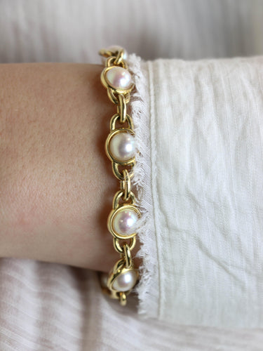 Bracelet Bracelet chaîne vintage en or jaune 18 carats et perles Akoya 58 Facettes 1204.5