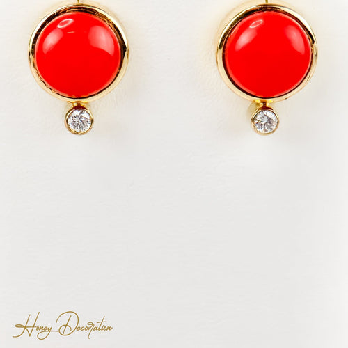 Boucles d'oreilles Boucles d'oreilles corail en or jaune 14 carats et diamants 58 Facettes 2660