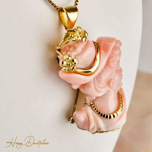 Broche Portrait de dame victorien - Broche en or jaune 18 carats et corail 58 Facettes 2514