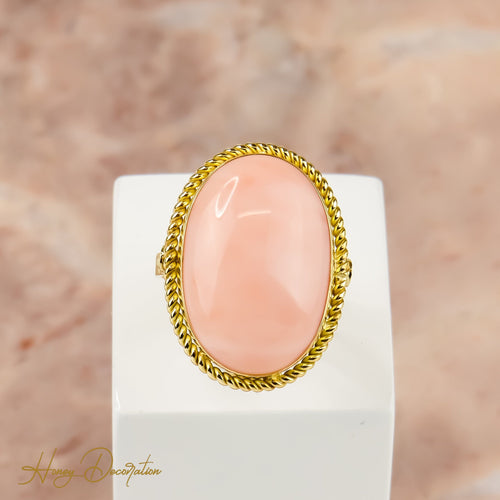 Bague 61 Bague corail cabochon ovale en or jaune 750 58 Facettes 2513