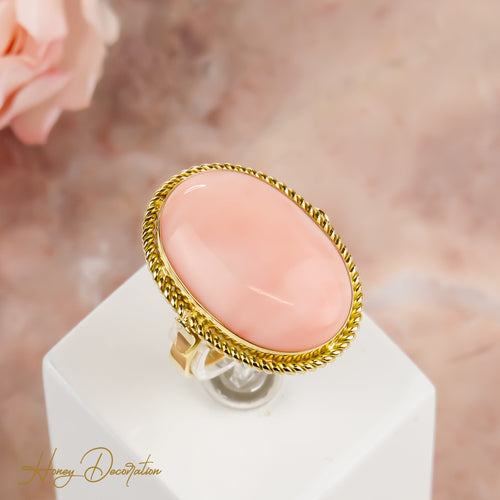 Bague 61 Bague corail cabochon ovale en or jaune 750 58 Facettes 2513