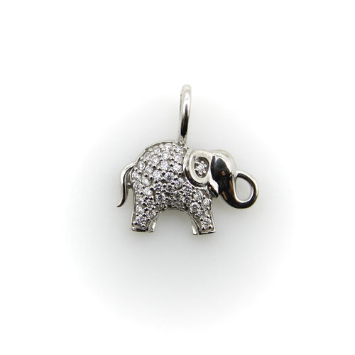 Pendentif Pendentif breloque éléphant en or blanc 14k et diamants pavés 58 Facettes