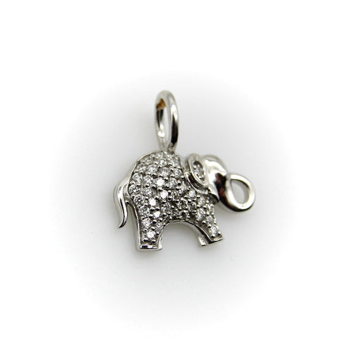 Pendentif Pendentif breloque éléphant en or blanc 14k et diamants pavés 58 Facettes