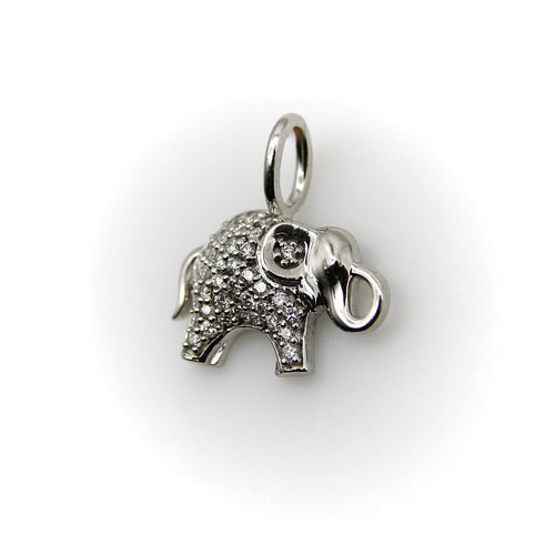 Pendentif Pendentif breloque éléphant en or blanc 14k et diamants pavés 58 Facettes