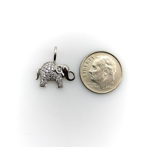 Pendentif Pendentif breloque éléphant en or blanc 14k et diamants pavés 58 Facettes