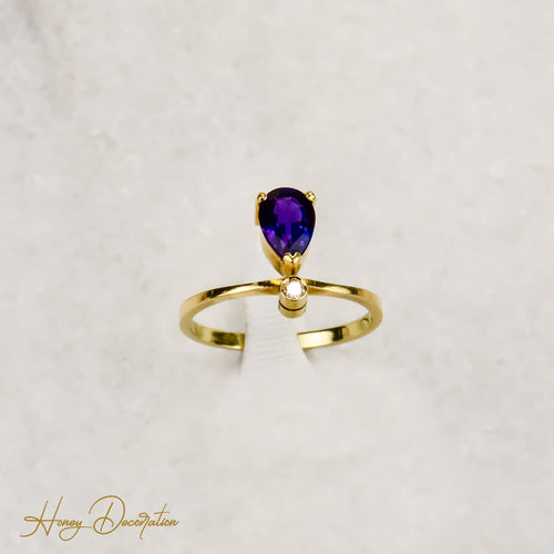 Bague 56 Bague améthyste taille poire en or 18 carats avec diamant brillant 58 Facettes 2627