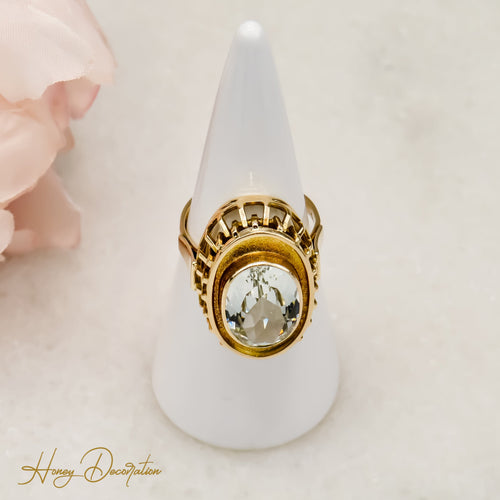 Bague 55 Bague vintage - Aquamarine ovale 6,0 ct en or jaune 750 58 Facettes 2611