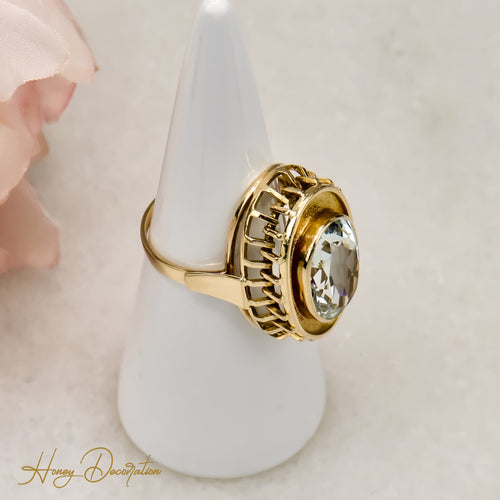 Bague 55 Bague vintage - Aquamarine ovale 6,0 ct en or jaune 750 58 Facettes 2611