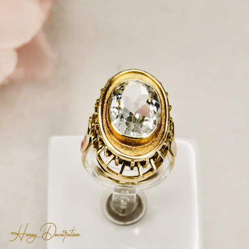Bague 55 Bague vintage - Aquamarine ovale 6,0 ct en or jaune 750 58 Facettes 2611