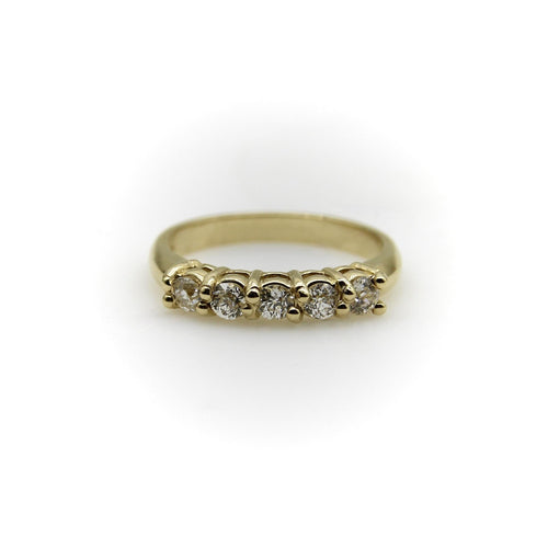 Bague Bague cinq pierres en or jaune 14k et diamants taille ancienne 58 Facettes A10030