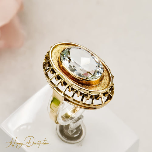 Bague 55 Bague vintage - Aquamarine ovale 6,0 ct en or jaune 750 58 Facettes 2611