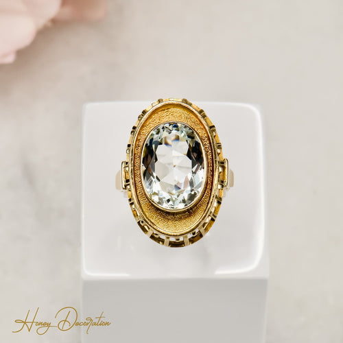 Bague 55 Bague vintage - Aquamarine ovale 6,0 ct en or jaune 750 58 Facettes 2611