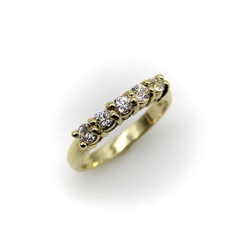 Bague Bague cinq pierres en or jaune 14k et diamants taille ancienne 58 Facettes A10030