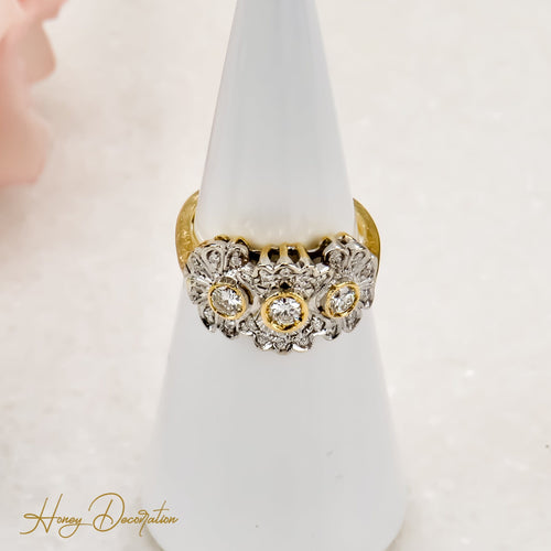 Bague 52.5 Bague Art déco rétro années 1940 en or blanc 14 carats et diamants 58 Facettes 2601