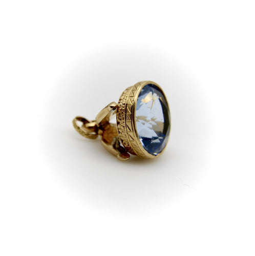 Pendentif Fob vintage - Pendentif en or jaune 14k avec pâte de verre bleue 58 Facettes A10033