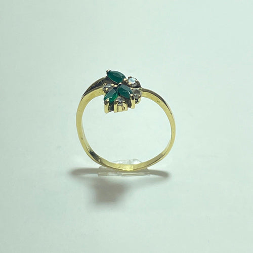 Bague 44.5 Bague motif floral en or jaune 18K, pierres vertes 58 Facettes 250341