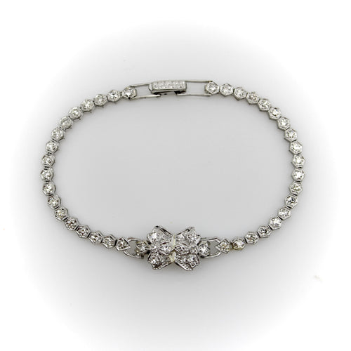 Bracelet Art déco - Bracelet ligne fleur en platine et diamants 58 Facettes A20072