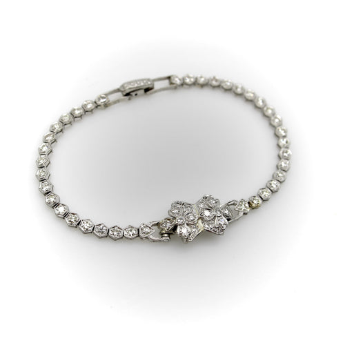 Bracelet Art déco - Bracelet ligne fleur en platine et diamants 58 Facettes A20072