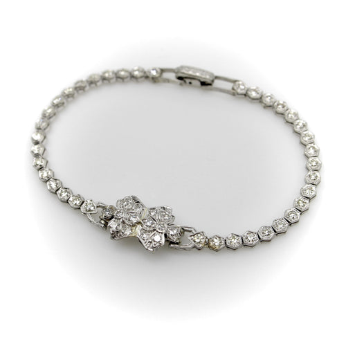 Bracelet Art déco - Bracelet ligne fleur en platine et diamants 58 Facettes A20072