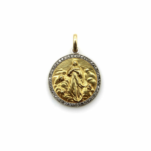 Pendentif Pendentif édouardien français - Vierge Marie en or 18k, platine et diamants 58 Facettes A20016