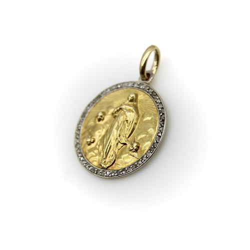 Pendentif Pendentif édouardien français - Vierge Marie en or 18k, platine et diamants 58 Facettes A20016