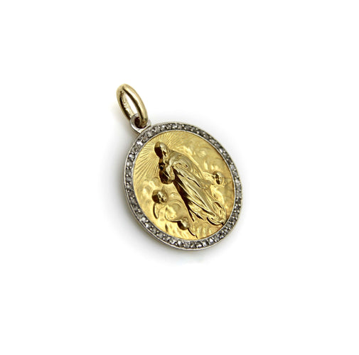 Pendentif Pendentif édouardien français - Vierge Marie en or 18k, platine et diamants 58 Facettes A20016