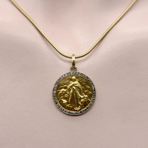 Pendentif Pendentif édouardien français - Vierge Marie en or 18k, platine et diamants 58 Facettes A20016