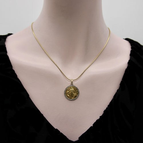 Pendentif Pendentif édouardien français - Vierge Marie en or 18k, platine et diamants 58 Facettes A20016
