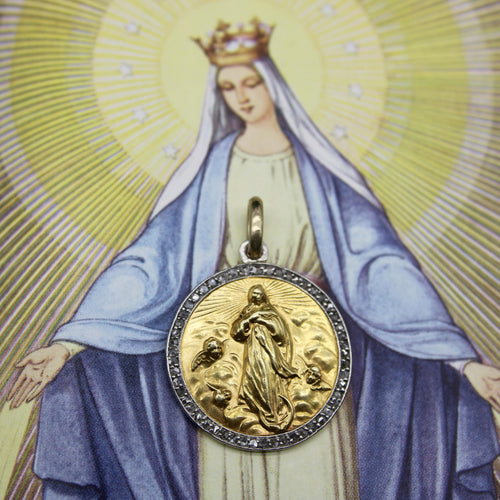 Pendentif Pendentif édouardien français - Vierge Marie en or 18k, platine et diamants 58 Facettes A20016