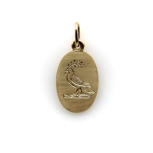 Pendentif Pendentif signature oiseau de paix gravé à la main en or 14 carats 58 Facettes A2001C
